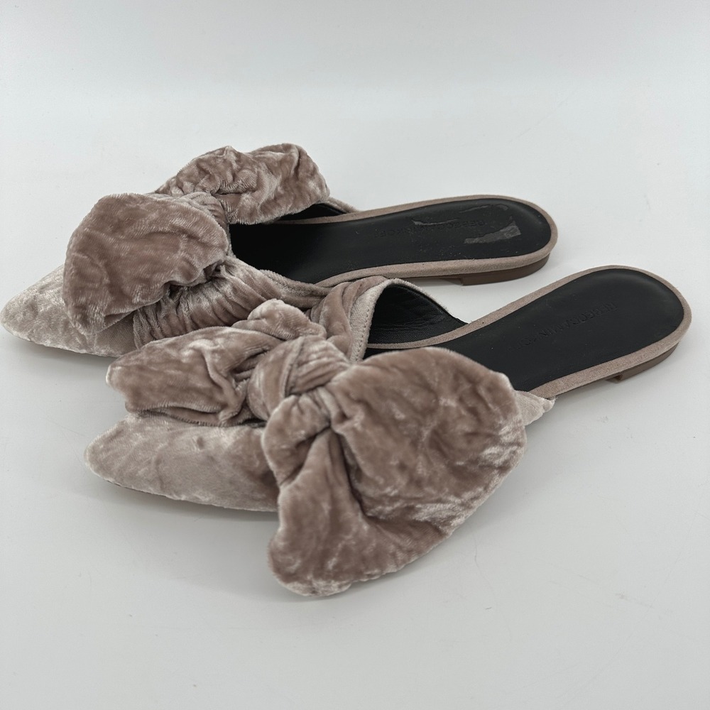 Rebecca Minkoff Womens Velvet Bow Mule Flats Taupe Mauve Pointed Toe Size 8.5 M